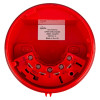Front view of the red Apollo AlarmSense open-area sounder beacon base, showing terminal connections, wiring points, mounting positions, and identification label inside the circular housing.
