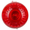 Apollo AlarmSense open-area sounder beacon with red translucent lens, shown from the front, featuring a circular visual indicator and radial sounder grille design.