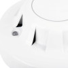 Closeup of the white Flasopt Apollo Alarmsense Optical Smoke Detector showing vents and sensor detail