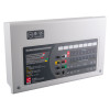 angled view of a c tec cfp alarmsense fire alarm panel 2 zone showing buttons and labelled indicators