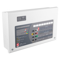 c tec cfp alarmsense fire alarm panel 8 zone shown from an angled view with labels and buttons visible