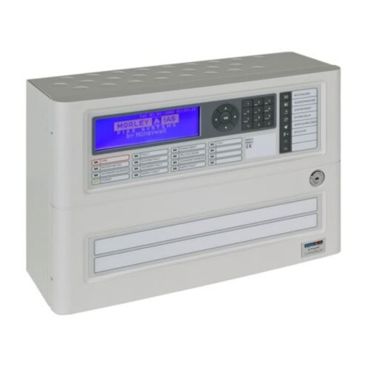 Angled view of a dxc1 single loop addressable fire alarm panel with display and control buttons visible