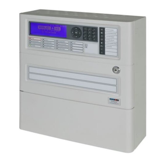 angled view of the dxc4 four loop addressable fire alarm panel showing its display and control buttons