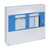 horizon 2 zone fire alarm panel shown from a tilted angle with blue label and white casing