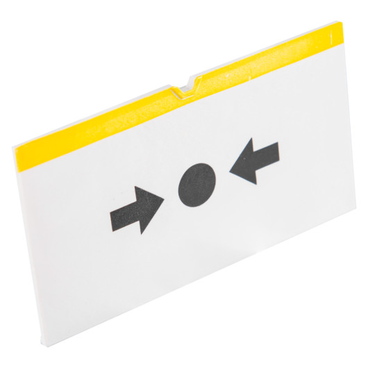 kac manual call point flexible resettable element shown from an angled view with black arrows and a yellow top edge
