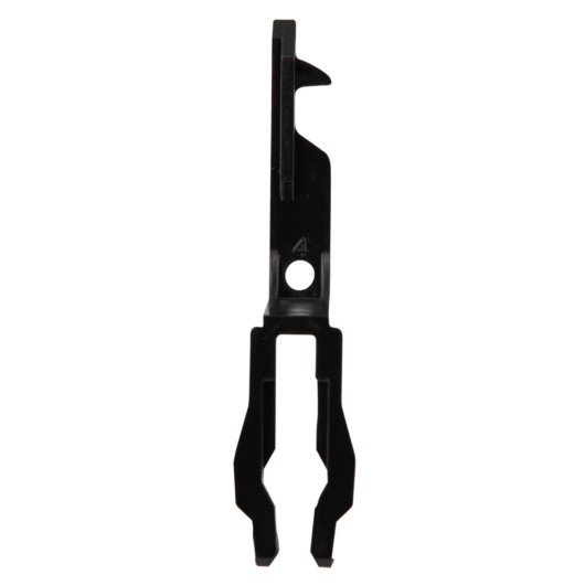 Front view of kac manual call point replacement test key in black plastic with a central hole
