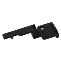 angled view of menvier call point test key in black material with a hole on one side