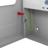Close up of connection wire inside kentec sigma cpr 2 zone repeater panel showing red connector and green yellow cable