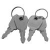 Keys shown for kentec sigma cpr 2 zone repeater panel on two metal rings in a close up image