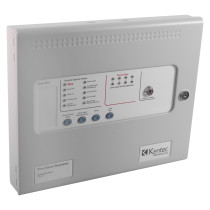 kentec sigma cpr 4 zone repeater panel shown from an angled view with buttons and status indicators visible
