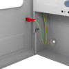 kentec sigma cpr 4 zone repeater panel showing a close-up of an electrical connection with a red terminal and green and yellow wires