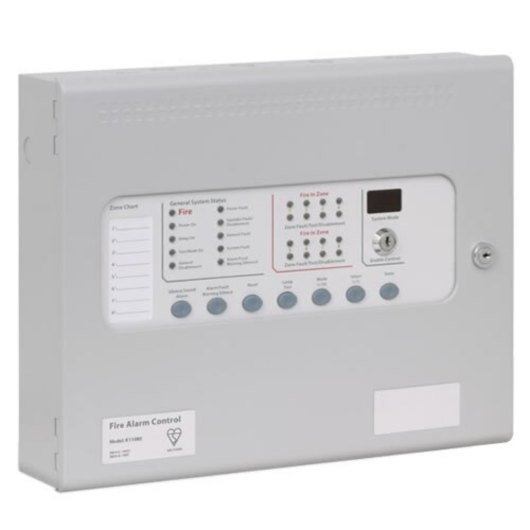 angled view of kentec sigma cp k11 4 zone panel showing front with control buttons and indicators