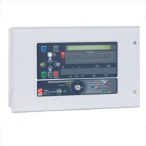 angled view of c tec xfp 32 zone addressable fire alarm panel showing buttons and display panel