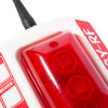 Closeup of the red call point on an evacuator synergy rf call point site alarm with a cable attached