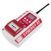 evacuator synergy rf base station site alarm shown at an angled view with red and white casing and antenna