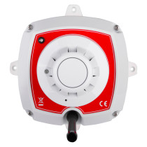 evacuator synergy rf smoke detector site alarm showing front view with white and red casing and sensor in centre