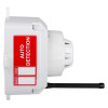 Side view of evacuator synergy rf smoke detector site alarm showing label and antenna