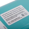 Back view of the evacuator synergy rf replacement 12v battery pack with aqua green label and warning instructions