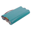 angled view of an aqua green evacuator synergy rf replacement 12v battery pack showing its shape and wires