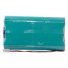 Front view of evacuator synergy rf replacement 12v battery pack in aqua green with visible connector and wiring