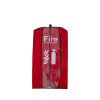 A medium red fire extinguisher cover with white text