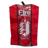 Red fire extinguisher cover showing the front with a water mist graphic on clear protective panel