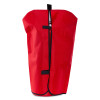 Back view of the medium extinguisher cover in red fabric with black edging and fastening straps