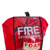 medium extinguisher cover with a clear panel showing part of a fire extinguisher label inside