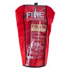 Red medium extinguisher cover protecting a foam fire extinguisher visible through clear front panel