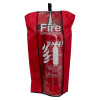 fire extinguisher cover in red with clear front panel showing a water extinguisher inside