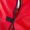 Close-up of a large extinguisher cover showing a black velcro fastening on red fabric
