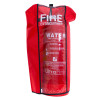 large extinguisher cover in red fitted over a water fire extinguisher showing safety instructions