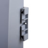 Grey clip attachment part of fmc modular fire extinguisher stand shown close up on a plain background