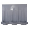 front view of fmc modular fire extinguisher stand grey triple with three connected vertical panels and rounded base supports