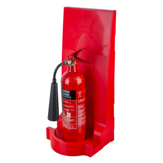 fmc modular fire extinguisher stand red shown angled with a red co2 extinguisher