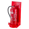fmc modular fire extinguisher stand in red angled with a water mist extinguisher placed on it