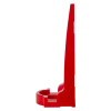 Side view of a red fmc modular fire extinguisher stand showing its structure and raised back support