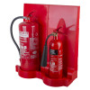 fmc modular fire extinguisher stand red double showing two red fire extinguishers angled on the stand