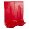 Red double fire extinguisher stand from fmc modular shown at an angled view