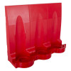 Red fmc modular fire extinguisher stand triple shown from an angled view