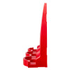 Side view of a red fmc modular fire extinguisher stand with three rounded holders for extinguishers