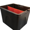 fmc campsite cabinet showing a black container with a red divider inside viewed from above angle