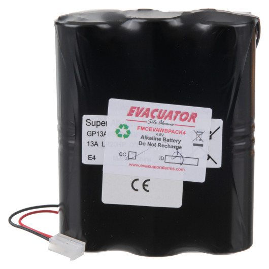 evacuator synergy plus 4point5v battery pack wrapped in black plastic with label and connected wires