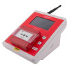 angled view of evacuator synergy plus wireless site alarm base station with screen and red press button panel