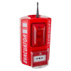 angled view of red evacuator synergy plus wireless call point site alarm with visible buttons and antenna