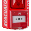 bottom view of the evacuator synergy plus wireless call point site alarm showing the press area with arrows and protective cover