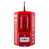 Front view of the evacuator synergy plus wireless call point site alarm in red with visible buttons and antenna