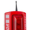 Top view of evacuator synergy plus wireless call point site alarm showing red casing and antenna