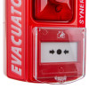 evacuator synergy plus wireless call point site alarm showing bottom view with red casing and white activation panel