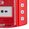 Closeup of buttons labelled A B and C on evacuator synergy plus wireless call point site alarm first aid panel
